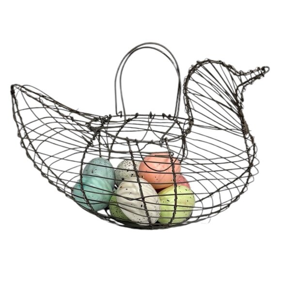 VTG Wire chicken egg basket with pastel eggs - Picture 9 of 11